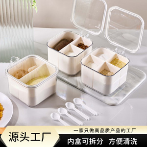 Home Seasoning Container Set 4 Compartment Airtight Plastic <b>Spice</b> <b>Jar</b> With Lids Kitchen <b>Storage</b> Box For Salt Sugar And - Product Image 5