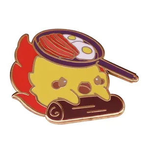 High Quality Anime Howl Moving Castle Fire Calcifer cooking eggs Cloisonne Polished Alloy Brooches Pins Metal Craft