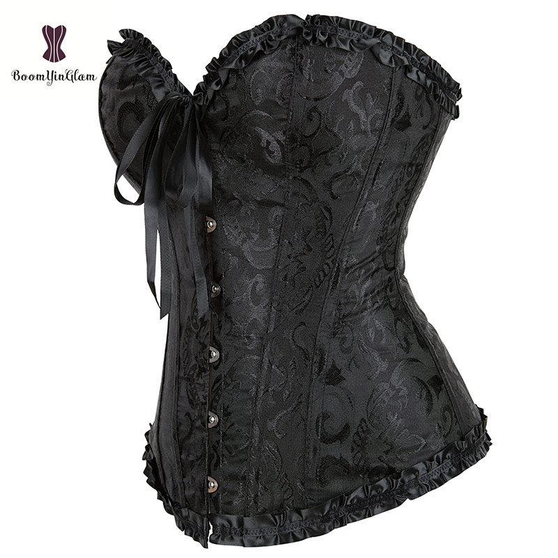 Top Selling Vintage Brocade Lace Red Black White Corset Top With Busk And Adjustable Ribbon Sexy Gorset For Women