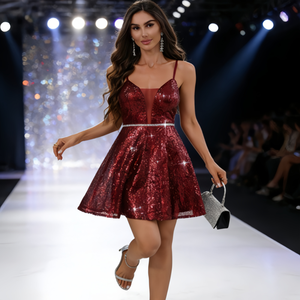 Abito <span class=keywords><strong>da</strong></span> <span class=keywords><strong>Sera</strong></span> <span class=keywords><strong>Taglie</strong></span> Forti |   Mini abito con paillettes e scollo a V profondo, linea ad A, per donna, per feste, balli, clubwear - Product Image 6