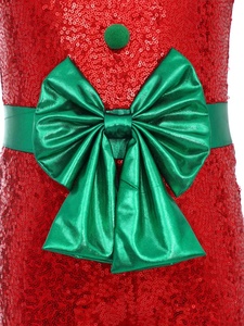 Girls <b>Christmas</b> Dance <b>Costume</b> Red Green Optional Sequin Jumpsuit Bow Belt Flared Pants Kids Xmas Outfit Custom Size - Product Image 4