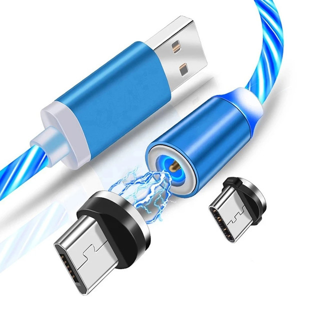 Hot Selling 1Meter 2Meter 3in1 LED USB Flow Luminous Light Mobile Phone Type C Micro Magnetic Charging Cable for iPhone Android