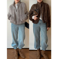 Dänemark Importierter Nerzfell Gestrickter Vintage Poncho Damen Reißverschluss Kurzer Stehkragen Flauschiger Winter