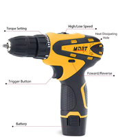Ensemble d'outils de perceuses électriques en gros Perceuse 12V Visseuse électrique professionnelle sans fil rechargeable