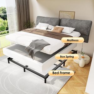 Base de Cama Clásica con Somier de 7 Pulgadas, Estructura Metálica Resistente, Cubierta de Tela, Diseño Ergonómico Silencioso, Fácil de Montar - Product Image 3