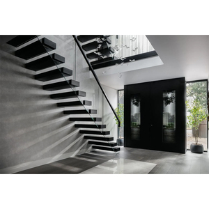 Escalier suspendu en usine de Foshan Escalier en bois de verre Garde-corps en verre sans cadre Escaliers flottants - Product Image 1
