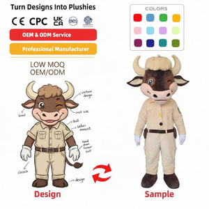 Fournisseur de jouets en peluche personnalisés : Adorable taureau de safari qui cligne de l'œil en salopette, Lucifer le Taureau, jouets en peluche en gros pour cadeaux de sites touristiques - Product Image 1