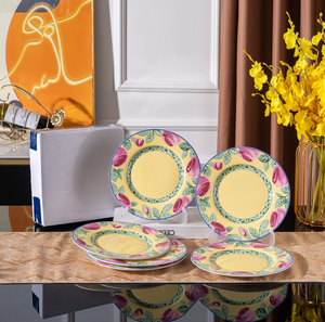 Hot Selling American Retro Floral <b>Ceramic</b> <b>Plates</b>, 6 Pieces in a Box, 22cm, for Gifts and Weddings - Product Image 1