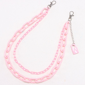 yueli Pink Double Layer Acrylic Waist Chain With <b>Padlock</b> Hip Hop Fashion Pants Chain Casual Style - Product Image 2