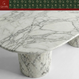 GOLDKING Arabescato Marble Oval Dining Table Set Luxury Stone Dining Table Fluted Pedestal for Villa <strong>Hotel</strong> <strong>Restaurant</strong> - Product Image 4