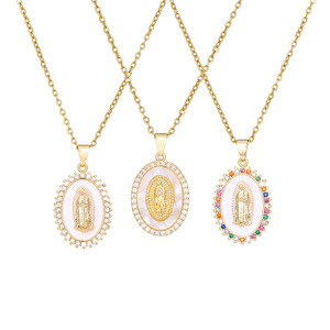 Collana con Pendente in Ottone Placcato Oro 18K Christian, Medaglia della Vergine Maria con Zirconia Cubica Arcobaleno <span class=keywords><strong>per</strong></span> Matrimoni - Product Image 3