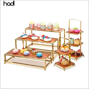 New Arrival China Factory Price Wood Risers Display Natural Cupcake Stand Wood Afternoon Tea Stand 3 Tier Dessert Rack