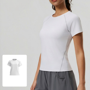 Femmes décontracté basique sortant Crop hauts Slim Fit manches courtes col rond serré <span class=keywords><strong>t</strong></span>-shirts femmes Gym à manches courtes <span class=keywords><strong>T</strong></span>-<span class=keywords><strong>Shirt</strong></span> Sport - Product Image 3