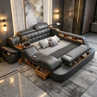 Echtes Leder Modernes Verstellbares Multifunktionales Smart-Bett mit Massage, Hydraulik und Stauraum in Queen- und King-Size, Modular für Zuhause und Schlafzimmer
