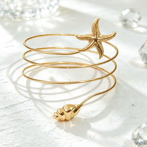 Gold Plated Starfish Shell <b>Cuff</b> Bracelet With Pearl Women's Bohemia Style Adjustable <b>Arm</b> Band Jewelry - Product Image 5