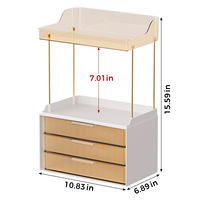 Organiseur de bureau transparent avec 3 tiroirs, unité de rangement blanche avec détails dorés, 10,83 x 6,89 x 15,59 po