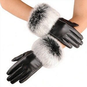 Gants d'hiver Zeyu pour <span class=keywords><strong>femme</strong></span> en peau de mouton, cinq doigts, épaissis, ornés de fourrure de lapin mignonne, luxueux, en cuir véritable, décontractés pour le quotidien - Product Image 1