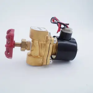 Válvula solenoide de cobre y agua de aire y gas de 2 vías de alta calidad con interruptor de emergencia Manual G1/2 3/4 "pulgadas normalmente cerrado cable de válvula de bobina de latón completo