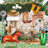 Set de Globos de Mylar con Forma de Caballero Vaquero del Oeste, Botas, Sombrero y Caballo para Fiestas Temáticas