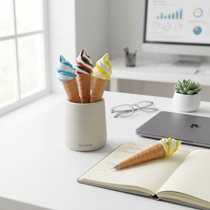 STASUN <span class=keywords><strong>Penna</strong></span> a Sfera Originale a Forma di Gelato, Penne 3D a Cono <span class=keywords><strong>con</strong></span> Piccolo <span class=keywords><strong>Magnete</strong></span> Posteriore per Decorazione Ufficio e Scuola e Regalo Creativo - Product Image 5