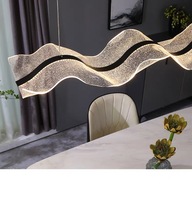 Luminaire suspendu en ruban ondulé Art Déco, acrylique noir mat, lumière LED fluide pour restaurant, bar, hall d'hôtel, salle à manger
