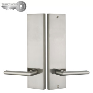 YoukeyHomi American USA Canada Villa Solid Brass Brushed Satin Nickel Keyed Dummy Front <strong>Door</strong> Lock Long Plate Big Handleset <strong>Knob</strong> - Product Image 4