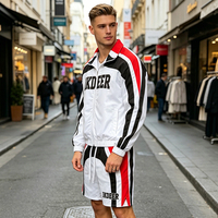 Ensemble coupe-vent homme en polyester-nylon, veste et short rétro color-block, streetwear, sportswear pour la gym, la course et les loisirs