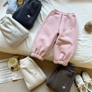 Children's Fleece Lined Thickened Sweatpants Solid Color Cotton Knitted Winter Pants For Boys And Girls - Product Image 2