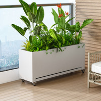Grandes jardinières rectangulaires en métal avec roulettes pour terrasse sur toit, balcon, aménagement paysager urbain commercial extérieur
