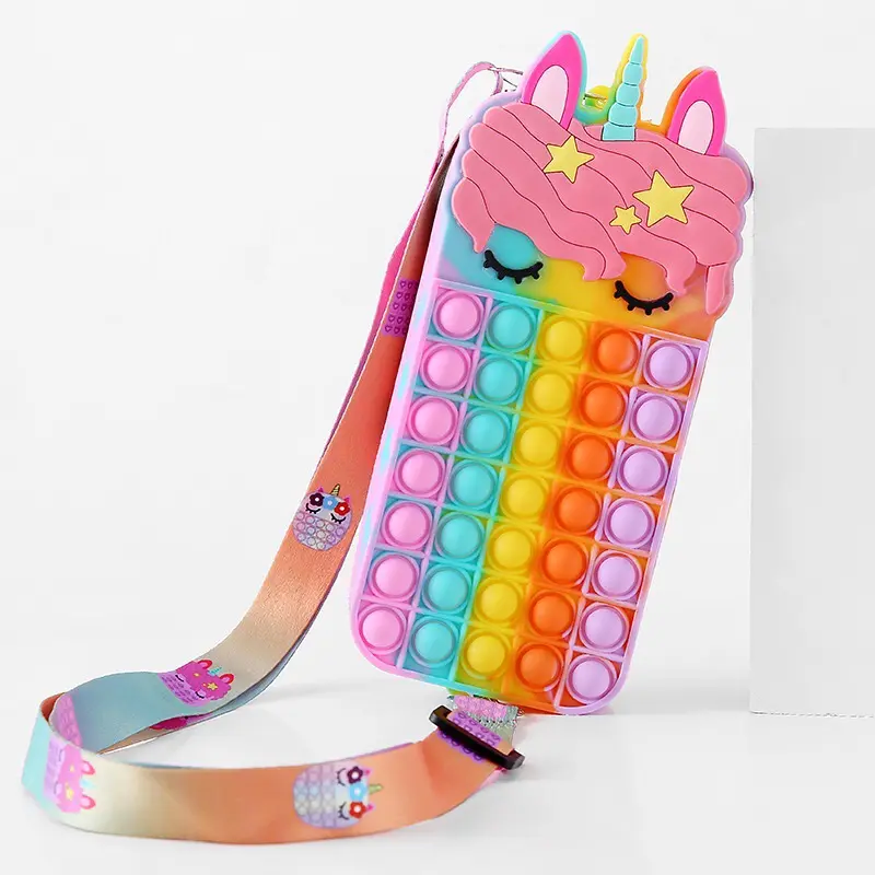 Borsa a tracolla per bambini Pop personalizzata borsa unicorno borsa portamonete carina Push Pop It Fidget Toy per ragazze e ragazzi