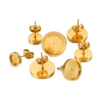 Base de boucles d'oreilles plates plaquées or 18 carats de 6 mm, 8 mm, 10 mm, 12 mm, support vierge pour cabochon, fabrication de bijoux DIY, vente en gros