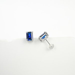 925 Silver Cultured Blue Sapphire <b>Earrings</b> 925 Silver <b>Earrings</b> Women's silver <b>earrings</b> Blue Sapphire <b>Stud</b> <b>Earrings</b> - Product Image 3