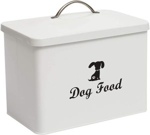 White Dog Treat and Food Storage Tin with Airtight Lid pet food container