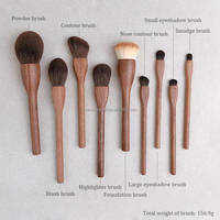 Ensemble de 8 pinceaux de maquillage professionnels vegan de haute qualité, manche en bois de noyer, pinceau plat pour le visage et les lèvres