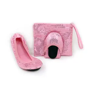 Customization zipper bag matching with sequins material split sole ballet Dancing foldable Shoes