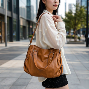 <b>Soft</b> Durable PU Leather Foldable Zipper Closure Shoulder <b>Crossbody</b> Tote <b>Bags</b> for Women Daily Use Vintage Solid Handbag 1-1.9L - Product Image 5