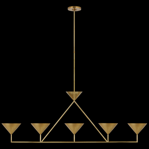 Lustre design moderne en laiton <span class=keywords><strong>Orsay</strong></span> XL à 5 lumières linéaires cône nuances suspension Restaurant Villa salle à manger salon Fairvale lustre - Product Image 1