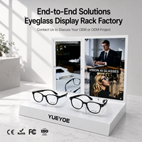 Présentoir de Comptoir Blanc pour Lunettes Intelligentes IA à Double Position avec Miroir d'Essai Intégré, Panneau d'Affichage à Changement Rapide et Base Imprimée UV
