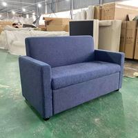 Blaues Stoff-Schlafsofa, Ausziehbar, Klappbarer Metallrahmen, 2-in-1 Sofa für Apartments, Ferienwohnungen & Büroempfänge