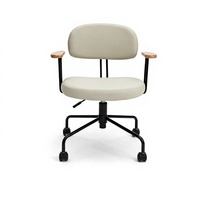 Chaise de bureau ergonomique pivotante à 360 degrés, rembourrée en PU, réglable en hauteur, avec structure en bois et métal, pour la maison et le bureau