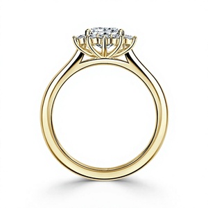 Anillo de Compromiso con Diamante Cultivado en Laboratorio de Corte Asscher de 3.60CT, Oro Amarillo de 14KT, Halo de Flores, Anillo de Novia al por Mayor - Product Image 4