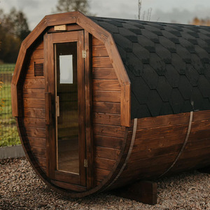 Moderne 3-Personen Redwood Barrel Sauna Großhandels preis Mit <span class=keywords><strong>Bluetooth</strong></span> Audio Spire Dach Glastür Konstruierte Red Cedar Pine - Product Image 3