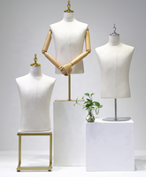 Mannequin d'affichage de costume pour hommes de haute qualité-Demi-corps supérieur, lin noir, bras flexibles en bois pour les magasins de détail