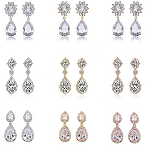 RAKOL EP2218 Latest Luxury <strong>Dangle</strong> Design Of Cubic Zirconia <strong>Earrings</strong> Wholesale Women's Silver Bridal <strong>Diamond</strong> Engagement <strong>Earrings</strong> - Product Image 2