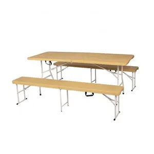 工厂价格木纹折叠半桌吹塑折叠桌