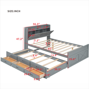 Base de Cama Moderna de Madera Maciza Tamaño Twin con Cabecera con Almacenamiento y Tres Cajones de Almacenamiento - Product Image 6