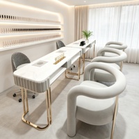 Ensemble table et chaise de manucure professionnel pour salon de beauté, plateau en marbre blanc, table de manucure multifonction, mobilier de manucure pour salon de beauté