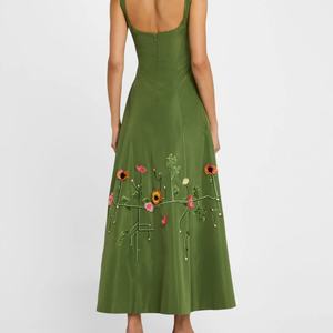 Women's Casual Midi Dress Floral Embroidery Sleeveless with Round Neck & Pockets <b>Sweet</b> Style Natural Waistline Woven Washable - Product Image 4