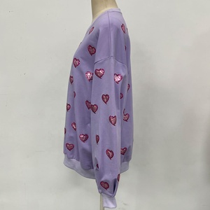 OEM Custom <strong>Sparkly</strong> Sequin and Affixed Cloth Embroidery Hearts Long Sleeve Crew Neck Pullover Tops Oversized Sweatshirt for <strong>Women</strong> - Product Image 2