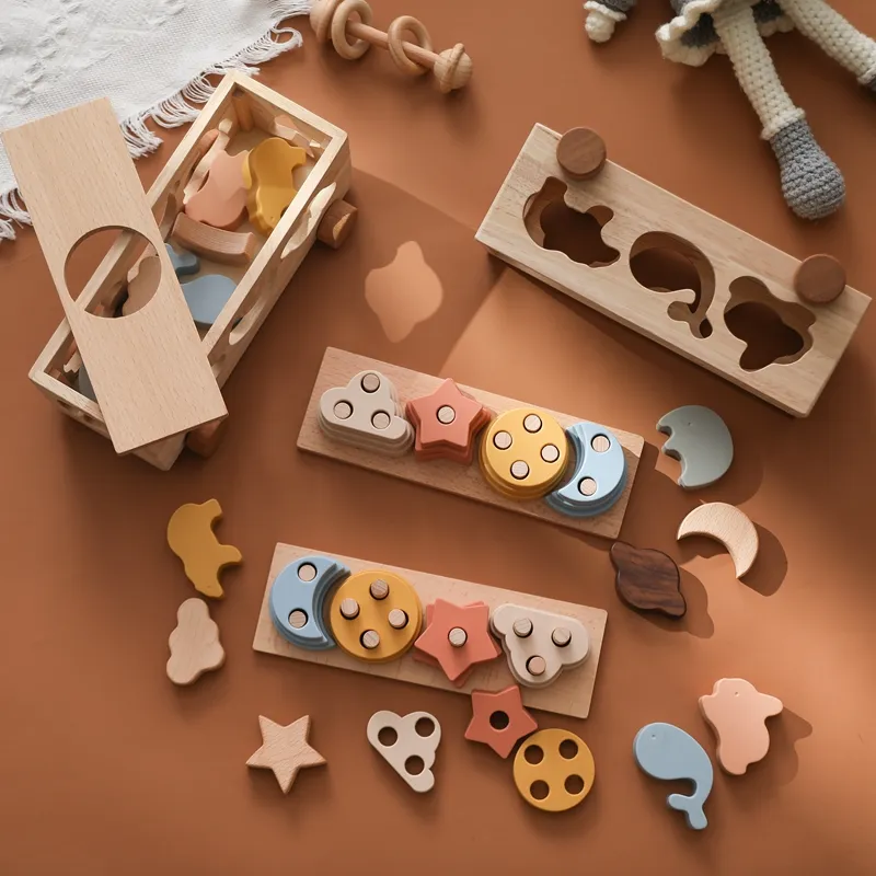 Shape Matching Wooden Toddlers Educational Building Block Box Digital 3D Toy Baby Cognitive Enlightenment Building Block Car